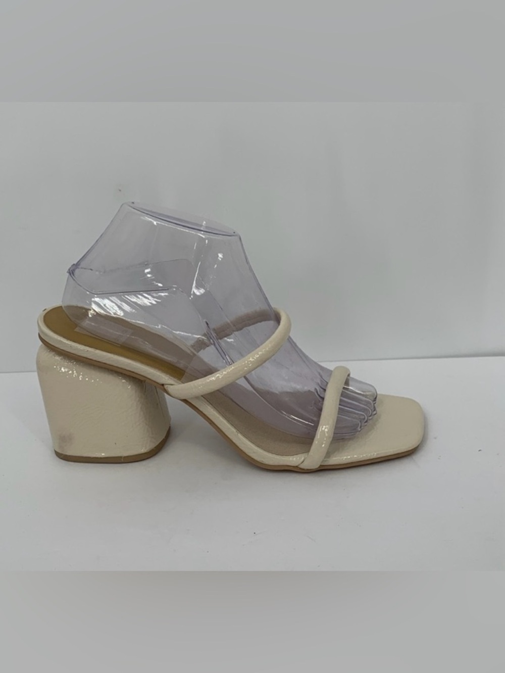 Dolce Vita Double Strap slide heel sandals chunky patent cream ivory strappy 10